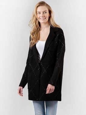 Lyla & Love Hera Black Long Knit Blazer Jacket - Women's